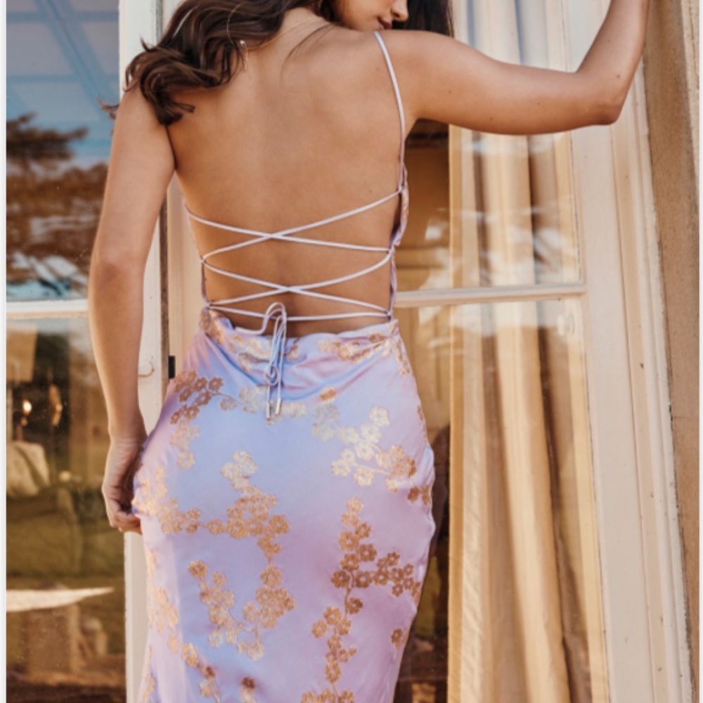 House of CB Lavender Maxi Dress with Gold Floral Detail